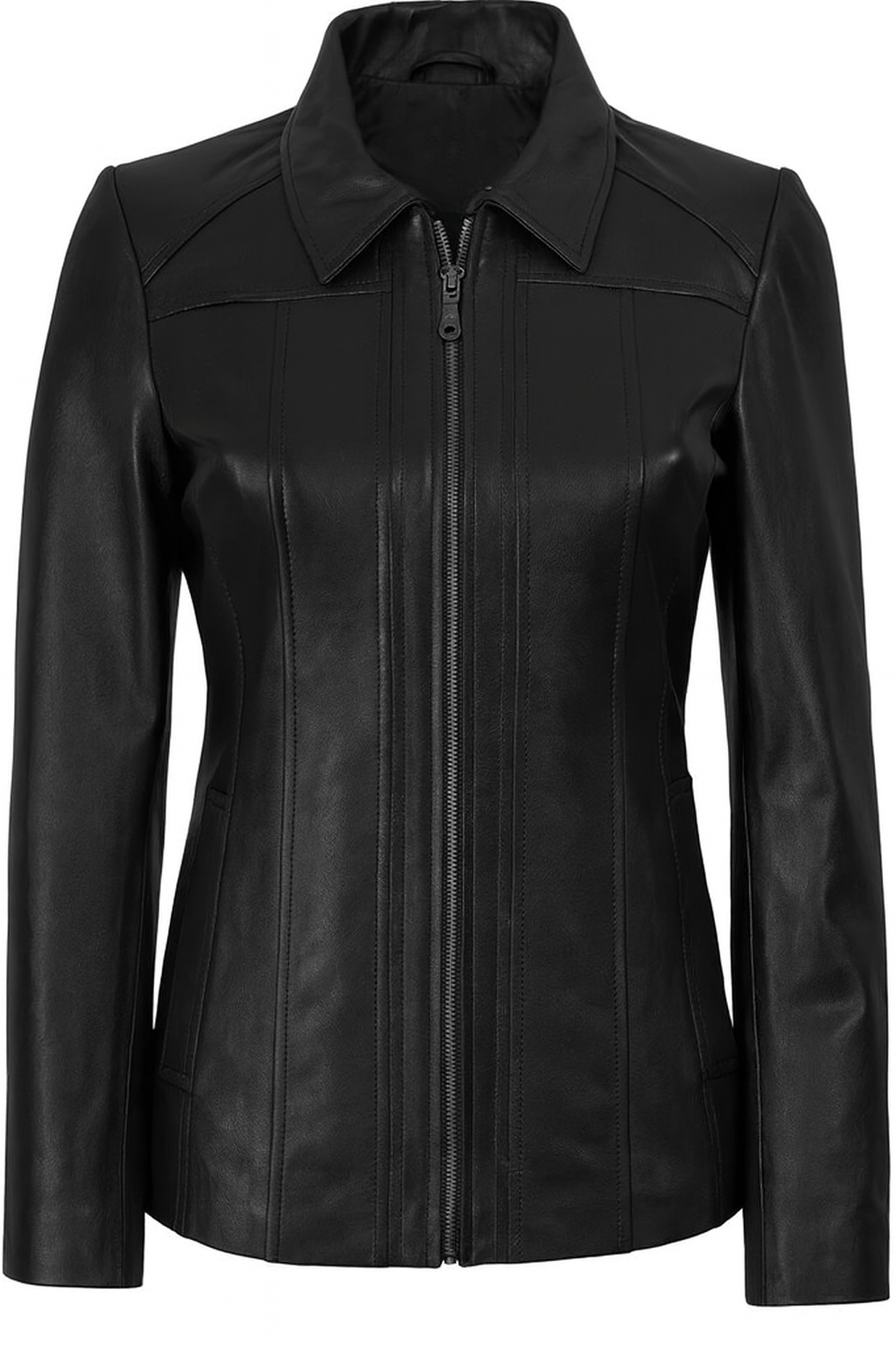 Marsha Women's Black Leather Car Coat Jacket - Back View