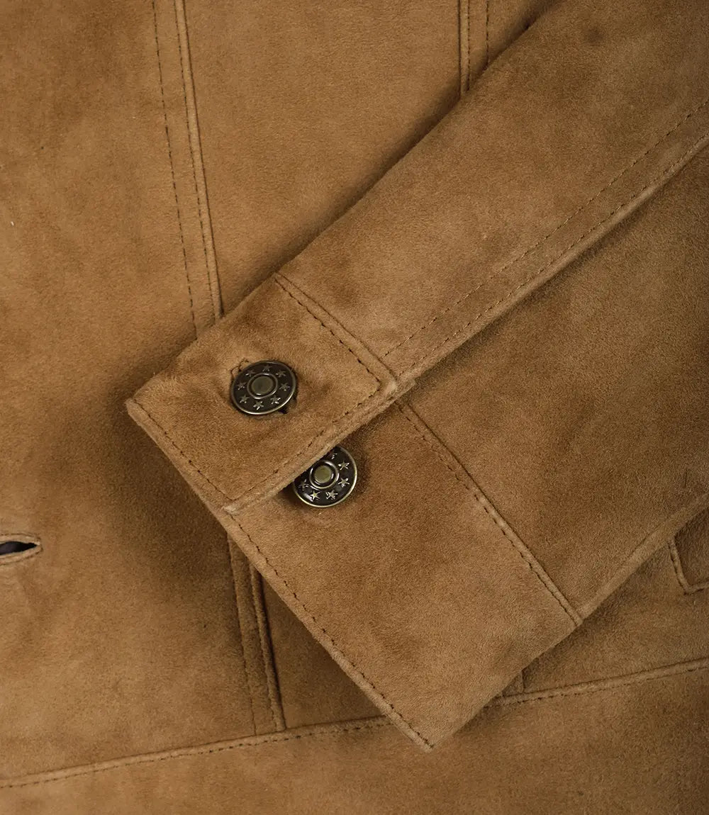 Men's Cognac Suede Trucker Jacket - Full Length