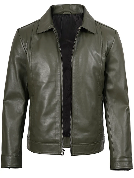 Harlow Men's Green Leather Jacket - Side View