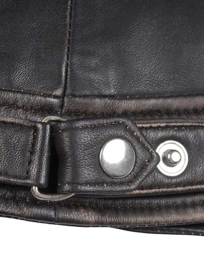 Scout Women's Dark Brown Rub-Off Biker Leather Jacket - Detail View