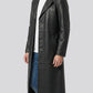 Black leather duster coat for men by NSM Jackets, front detail