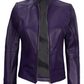 Amy Women's Purple Cafe Racer Leather Jacket - Front Open View