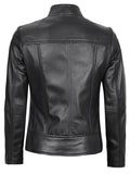 Women’s Black Leather Café Racer Jacket – Back View