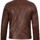 Fernando Men's Cognac Brown Waxed Leather Trucker Jacket - Front Open View
