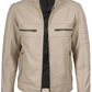 Dune Men's Beige Cafe Racer Leather Jacket - Front Open View