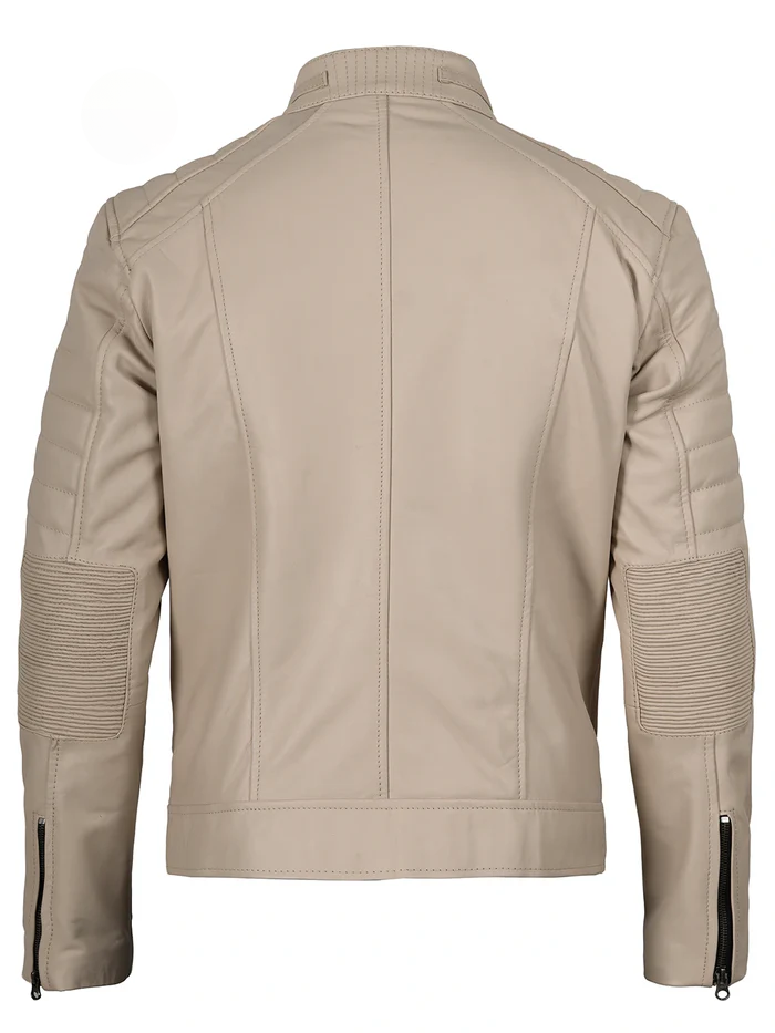Dune Men's Beige Cafe Racer Leather Jacket - Side View