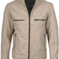 Dune Men's Beige Cafe Racer Leather Jacket - Front View