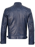 Men’s Blue Café Racer Leather Jacket – Back View | NSM Jackets