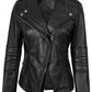 Monica Women's Black Asymmetric Moto Leather Jacket - Front Open View