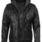 Titan Men's Black Hooded Leather Bomber Jacket - Back View