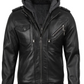 Titan Men's Black Hooded Leather Bomber Jacket - Front View
