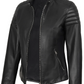 Luna Women's Black Cafe Racer Leather Jacket - Side View