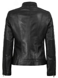 Black Leather Café Racer Jacket for Women – Back View