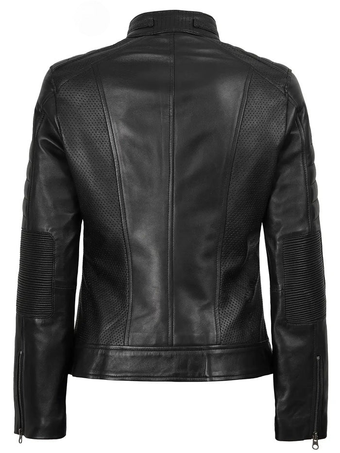 Black Leather Café Racer Jacket for Women – Back View