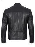 Men’s Black Café Racer Real Leather Jacket – Back View | NSM Jackets