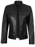 Zara Women's Black Cafe Racer Leather Jacket - Front View
