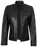 Women’s Real Leather Biker Jacket – Front Zip Detail