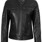 Zara Women's Black Cafe Racer Leather Jacket - Side View