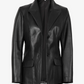 Nova Women's Black Peak Lapel Leather Blazer - Back View