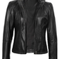 Raven Women's Black Biker Leather Jacket - Front Open View
