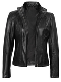 Raven Women's Black Biker Leather Jacket - Front Open View
