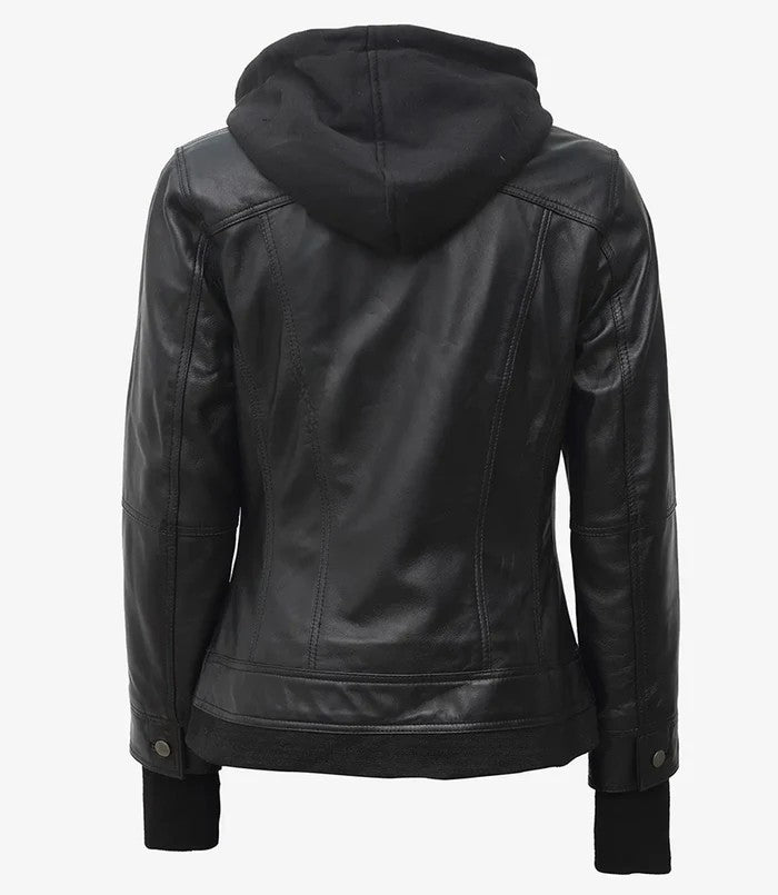 Black Real Leather Bomber Jacket for Women – Back View