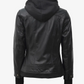 Storm Women's Black Hooded Bomber Leather Jacket - Back View