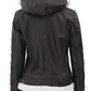 Pilot Women's Dark Brown Hooded Shearling Biker Jacket - Front Open View