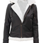 Pilot Women's Dark Brown Hooded Shearling Biker Jacket - Hood Detail View