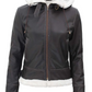 Pilot Women's Dark Brown Hooded Shearling Biker Jacket - Detail View