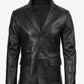 Earl men's black leather blazer, front view, buttoned