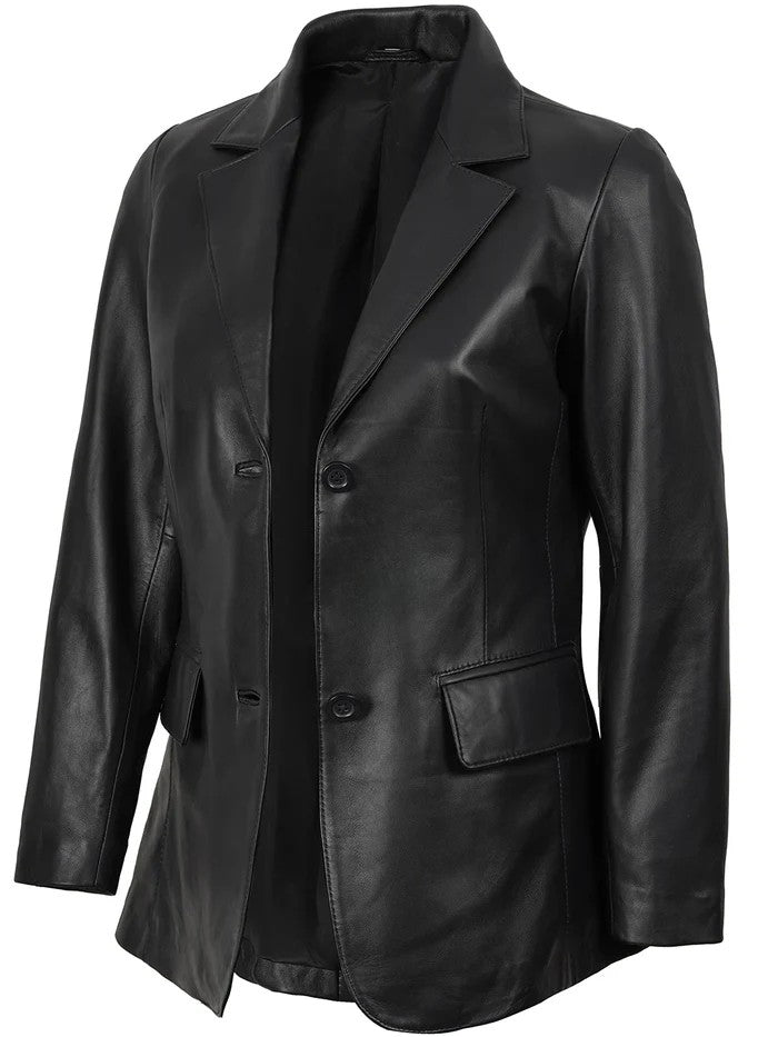 Real Sheepskin Leather Blazer for Women – Side Angle
