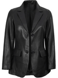 Harper Women's Black Leather Blazer - Front View
