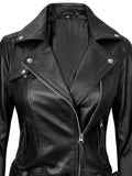Women’s Black Leather Biker Jacket – Front View