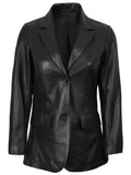 Women’s Black Two-Button Leather Blazer – Front View