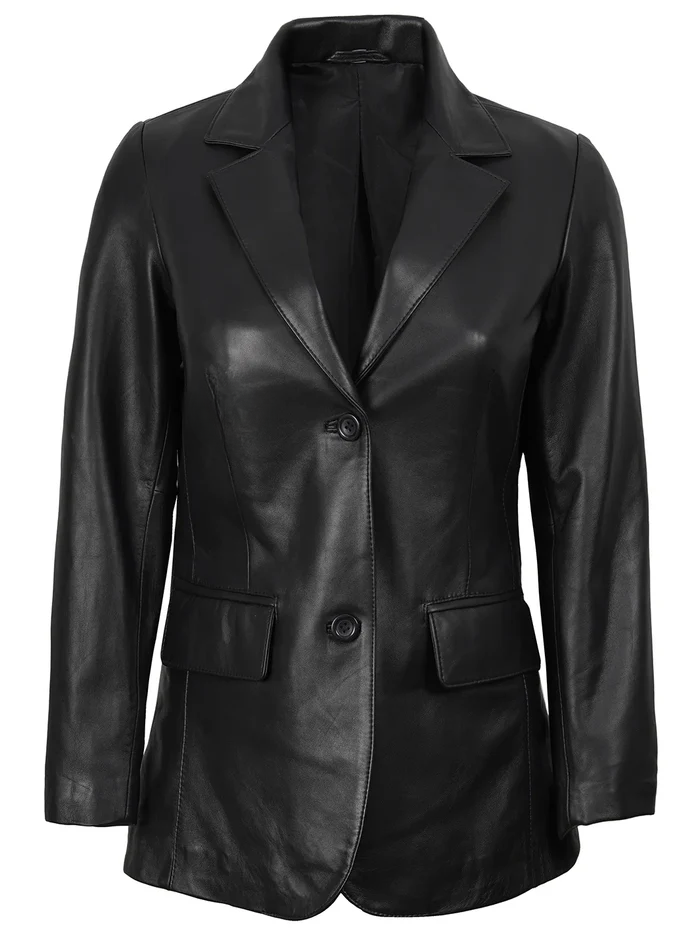Harper Women's Black Leather Blazer - Back View