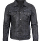 Outlaw Men's Black Washed Leather Trucker Jacket - Front Closed View