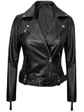 Women’s Black Leather Biker Jacket – Front View