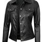 Wren Women's Black Trucker Leather Jacket - Front Closed View