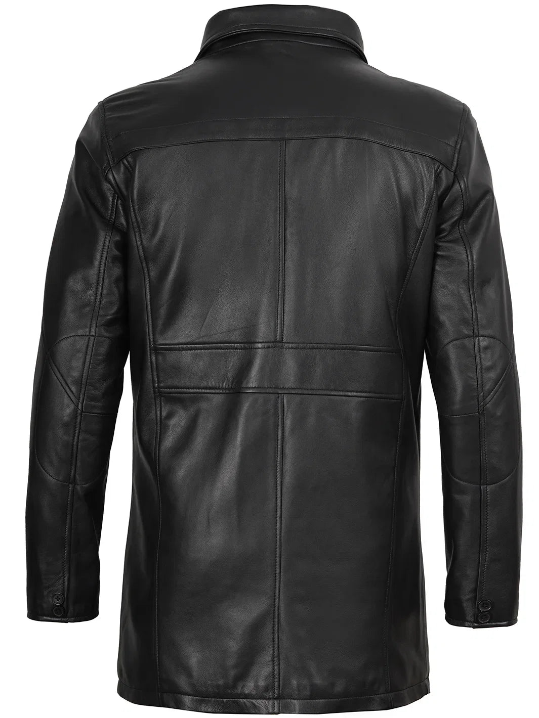 Bristol men's black leather car coat, full front view zipped