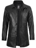 Bristol men's black lambskin leather car coat, front view