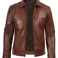 Harlow Men's Brown Leather Jacket - Front Closed View