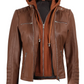 Nova Women's Tan Brown Hooded Biker Leather Jacket - Back View