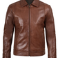 Harlow Men's Brown Leather Jacket - Front View