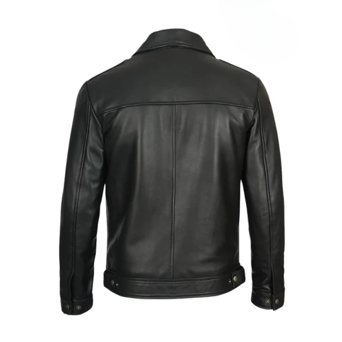 Men’s Black Real Leather Harrington Jacket – Front View | NSM Jackets
