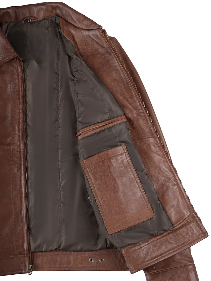 Harlow Men's Brown Leather Jacket - Back View