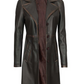 Bryson Women's Dark Brown Rub-Off Leather Coat - Front Open View