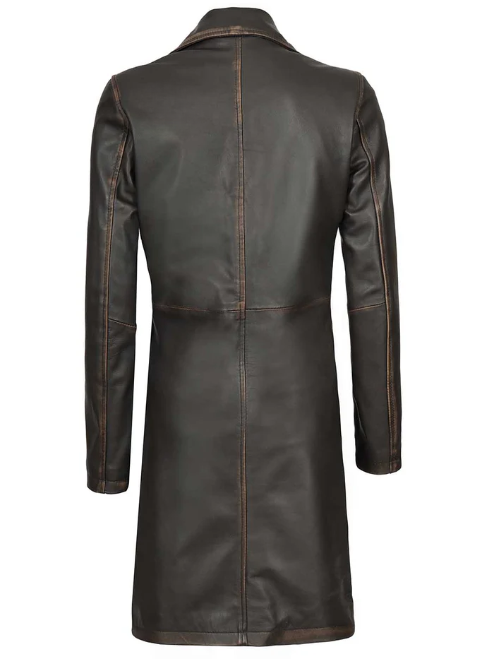 Bryson Women's Dark Brown Rub-Off Leather Coat - Back View
