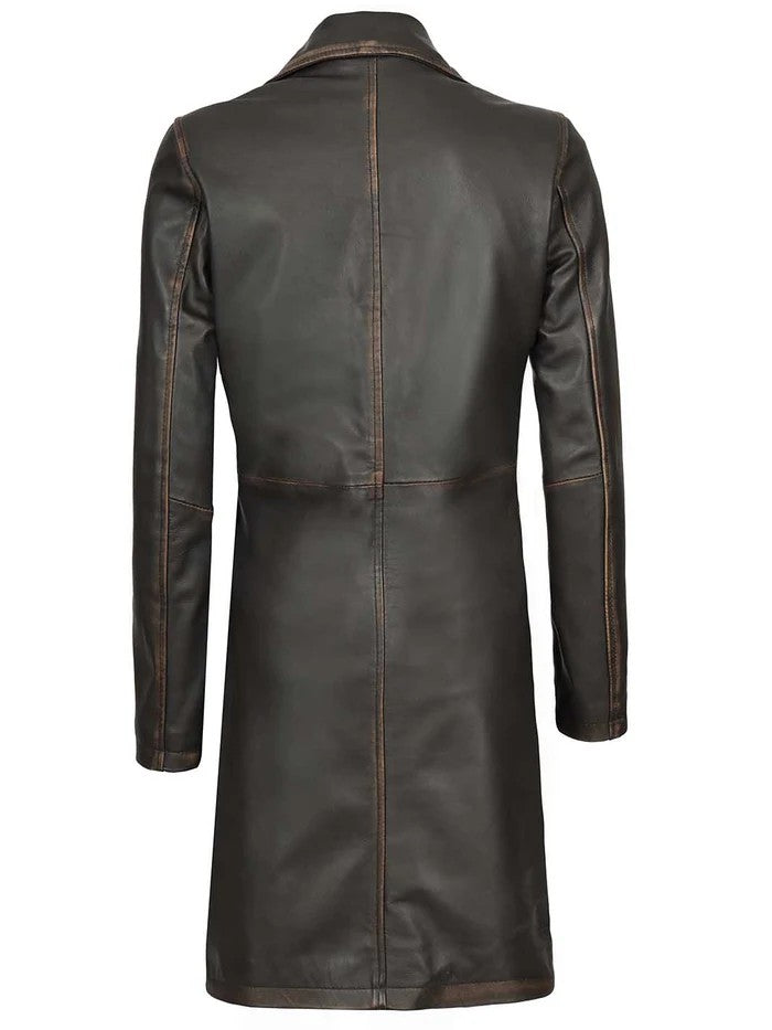 Women’s Rub-Off Brown Leather Car Coat – Front View