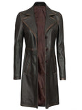 Vintage 3/4 Length Brown Leather Car Coat for Women – Front Buttoned